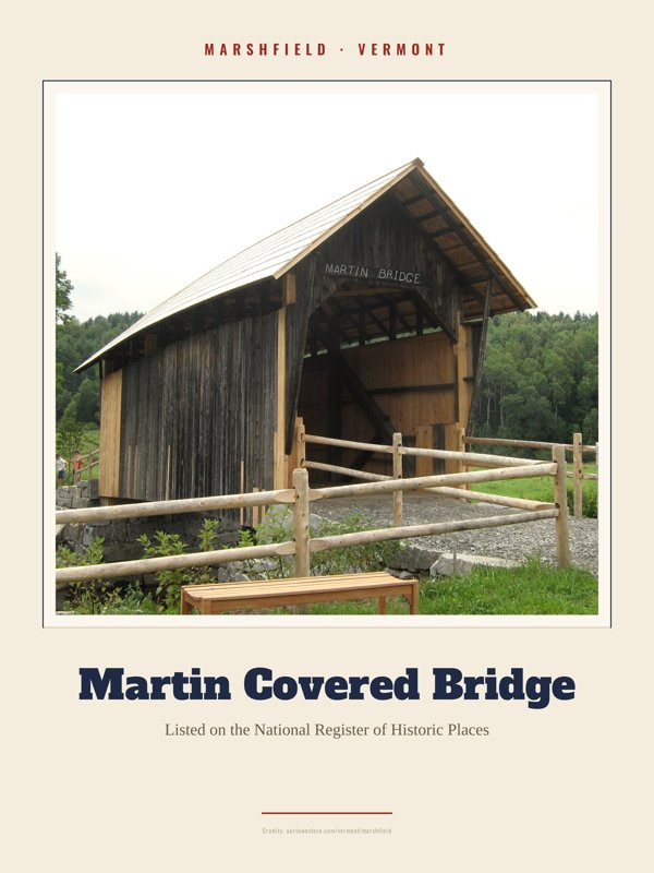 Marshfield Martin Covered Bridge Landmark Print artwork detail