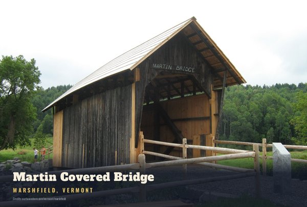 Marshfield Martin Covered Bridge Postcard artwork detail