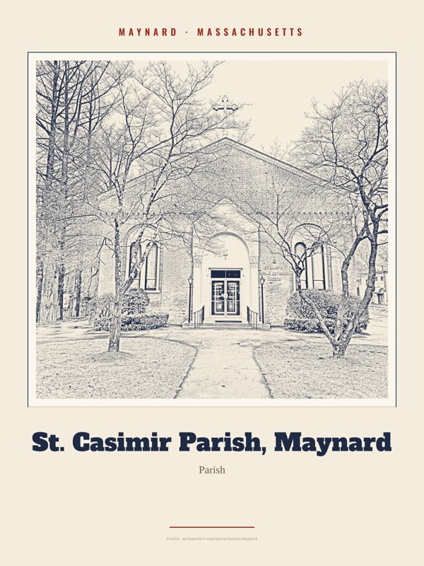 Maynard St. Casimir Parish, Maynard Landmark Print artwork detail