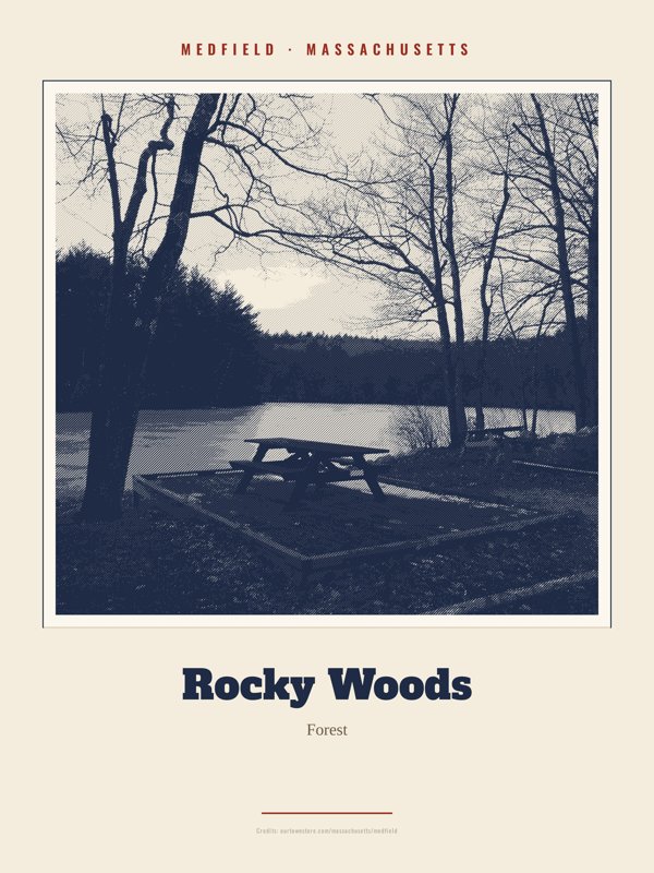 Medfield Rocky Woods Landmark Print artwork detail