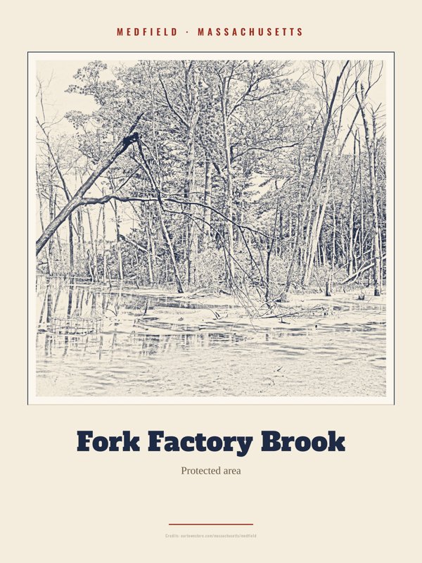 Medfield Fork Factory Brook Landmark Print artwork detail