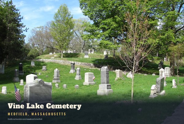 Medfield Vine Lake Cemetery Postcard artwork detail