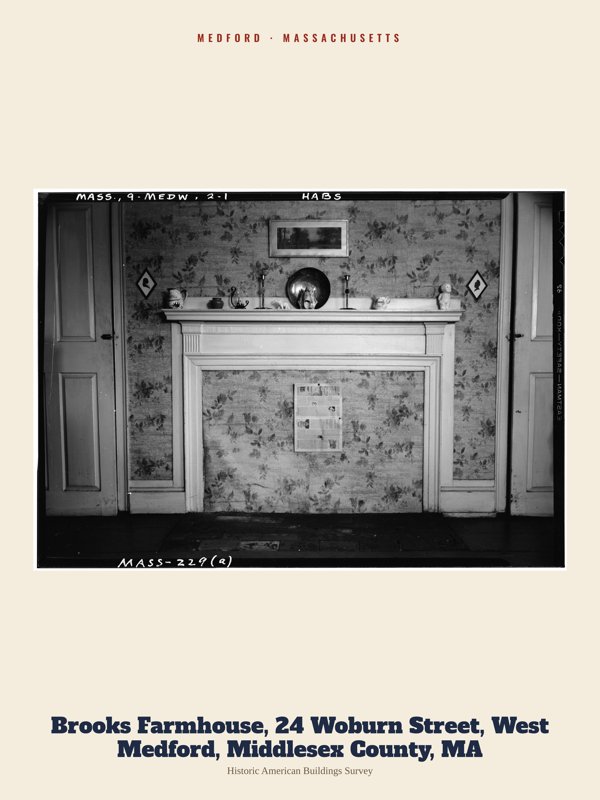 Medford Brooks Farmhouse, 24 Woburn Street, West Medford, Middlesex County, MA Archive Print artwork detail