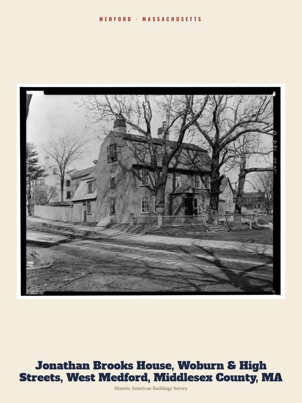Medford Jonathan Brooks House, Woburn & High Streets, West Medford, Middlesex County, MA Archive Print artwork detail