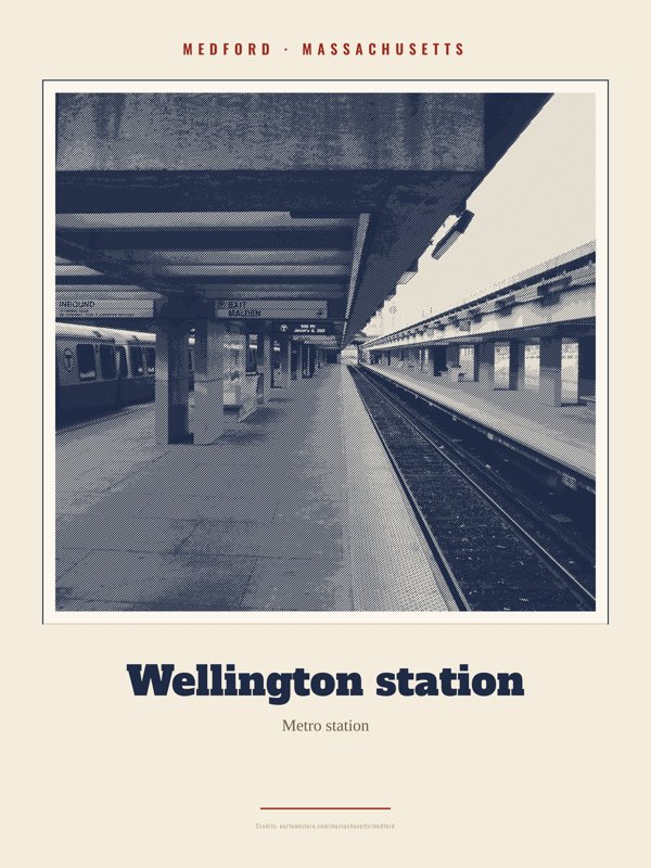Medford Wellington station Landmark Print artwork detail
