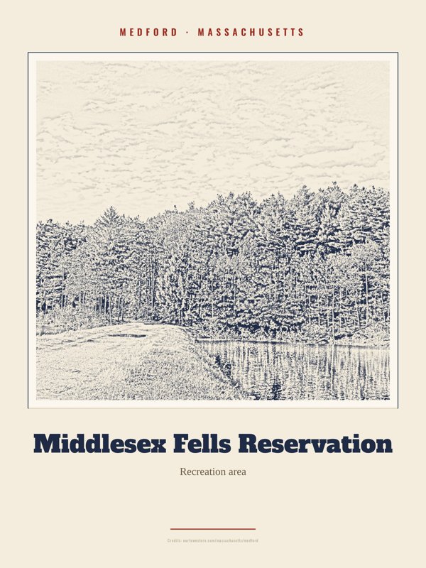 Medford Middlesex Fells Reservation Landmark Print artwork detail