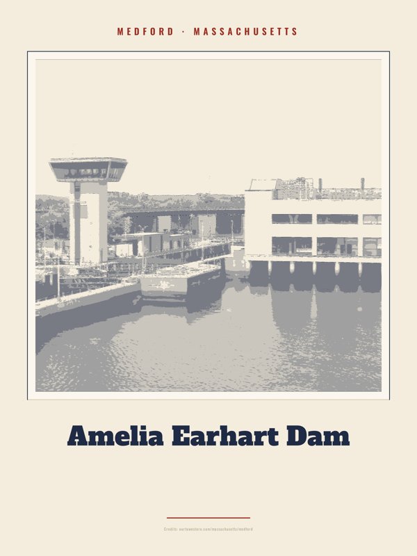 Medford Amelia Earhart Dam Landmark Print artwork detail