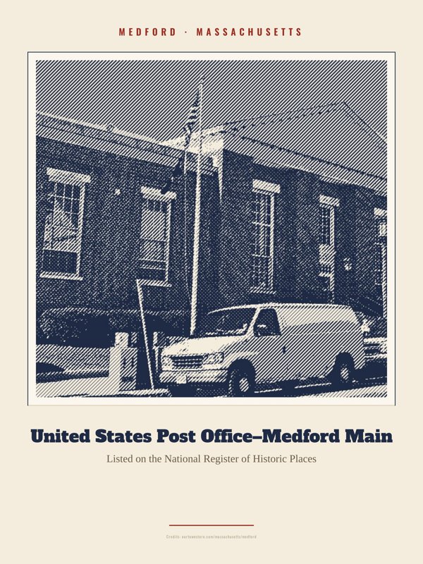 Medford United States Post Office–Medford Main Landmark Print artwork detail