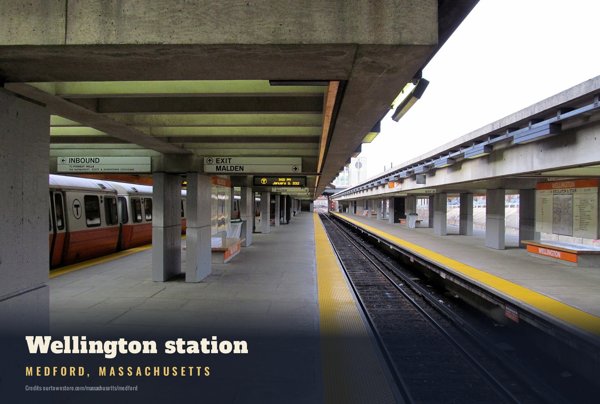 Medford Wellington station Postcard artwork detail