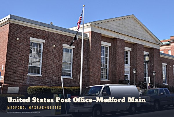 Medford United States Post Office–Medford Main Postcard artwork detail