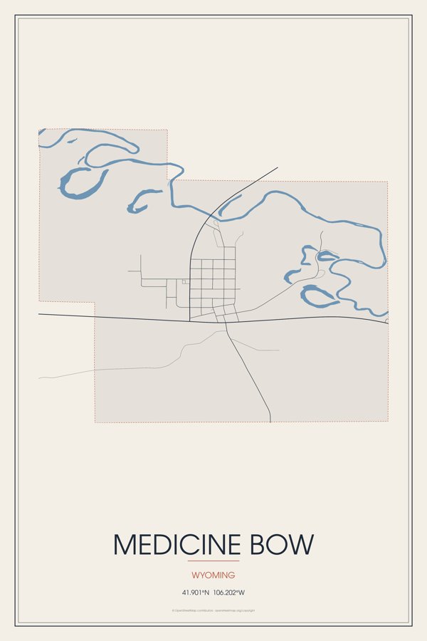 Medicine Bow Street Map Poster · Linen artwork detail