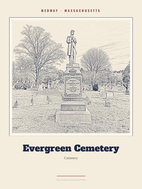 Medway Evergreen Cemetery Landmark Print artwork detail