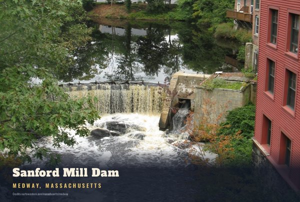Medway Sanford Mill Dam Postcard artwork detail