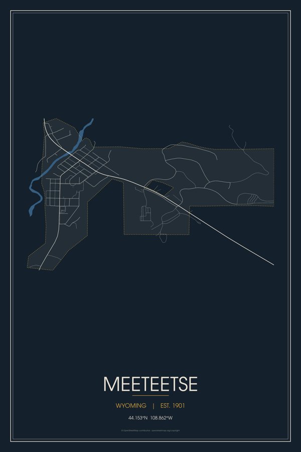 Meeteetse Street Map Throw Blanket artwork detail