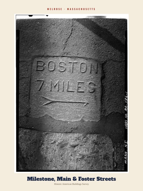 Melrose Milestone, Main & Foster Streets Archive Print artwork detail