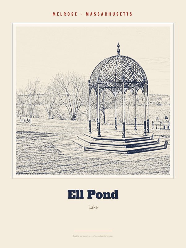 Melrose Ell Pond Landmark Print artwork detail