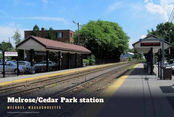 Melrose Melrose/Cedar Park station Postcard artwork detail