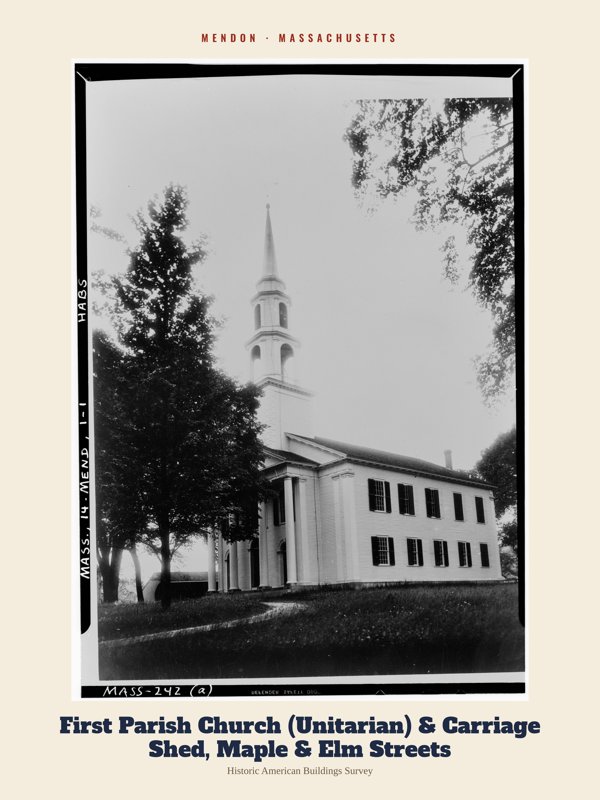 Mendon First Parish Church (Unitarian) & Carriage Shed, Maple & Elm Streets Archive Print artwork detail