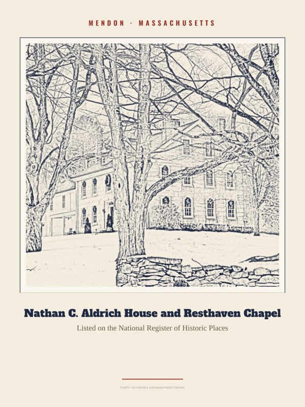 Mendon Nathan C. Aldrich House and Resthaven Chapel Landmark Print artwork detail