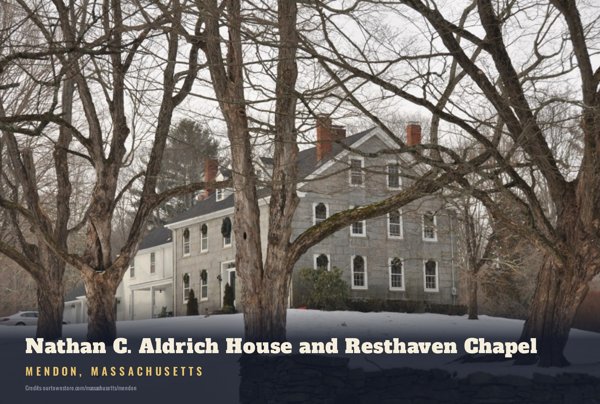 Mendon Nathan C. Aldrich House and Resthaven Chapel Postcard artwork detail