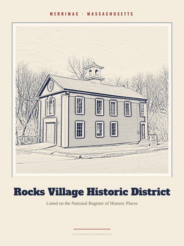 Merrimac Rocks Village Historic District Landmark Print artwork detail