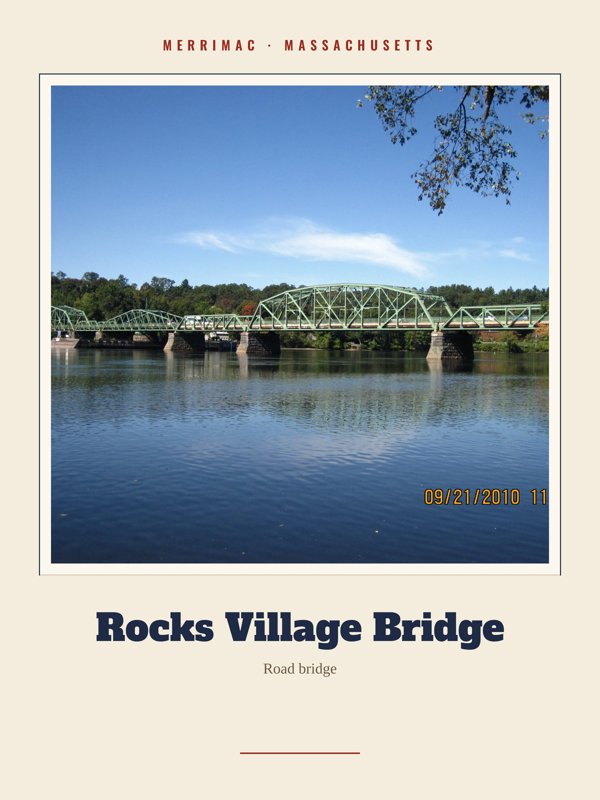 Merrimac Rocks Village Bridge Landmark Print artwork detail