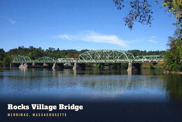 Merrimac Rocks Village Bridge Postcard artwork detail