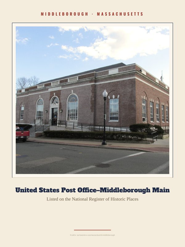 Middleborough United States Post Office–Middleborough Main Landmark Print artwork detail
