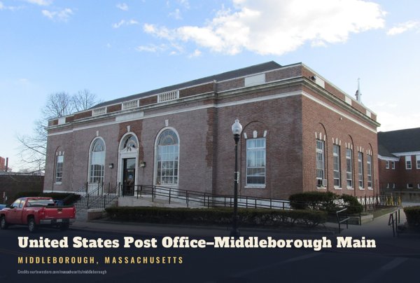 Middleborough United States Post Office–Middleborough Main Postcard artwork detail