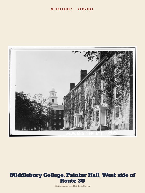 Middlebury Middlebury College, Painter Hall, West side of Route 30 Archive Print artwork detail