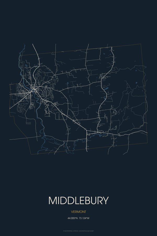Middlebury Map Throw Pillow artwork detail