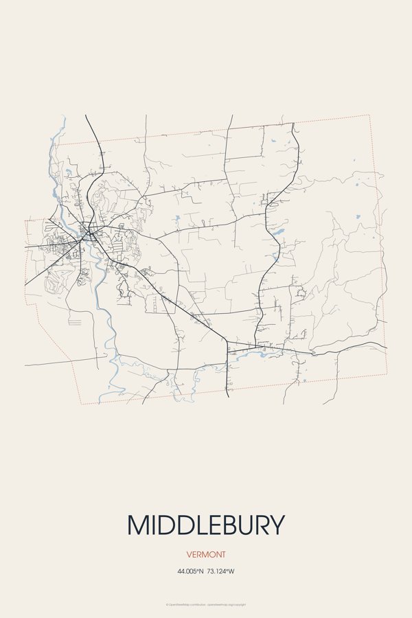 Middlebury Street Map Poster · Linen artwork detail