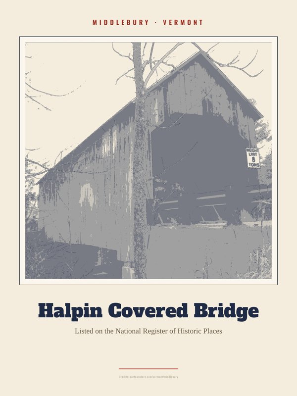 Middlebury Halpin Covered Bridge Landmark Print artwork detail
