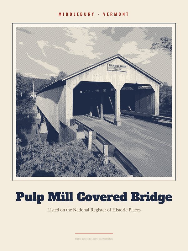 Middlebury Pulp Mill Covered Bridge Landmark Print artwork detail