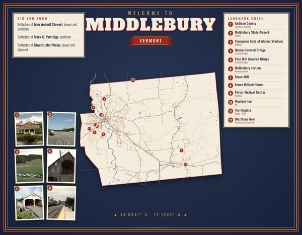 Middlebury Map Placemat artwork detail