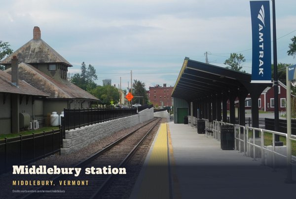 Middlebury Middlebury station Postcard artwork detail