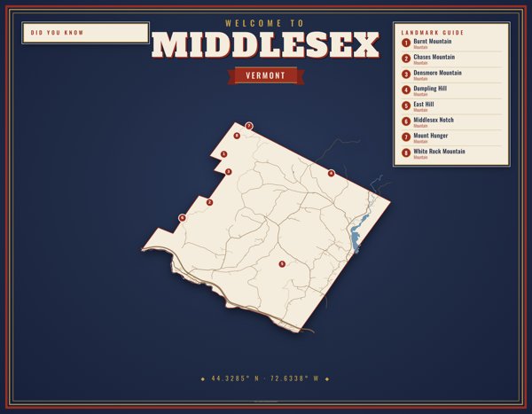 Middlesex Map Placemat artwork detail