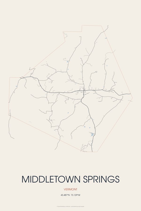 Middletown Springs Street Map Poster · Linen artwork detail