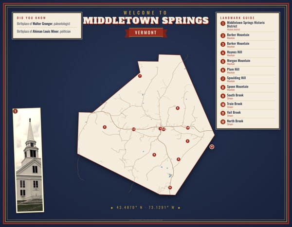 Middletown Springs Map Placemat artwork detail