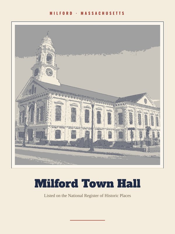 Milford Milford Town Hall Landmark Print artwork detail