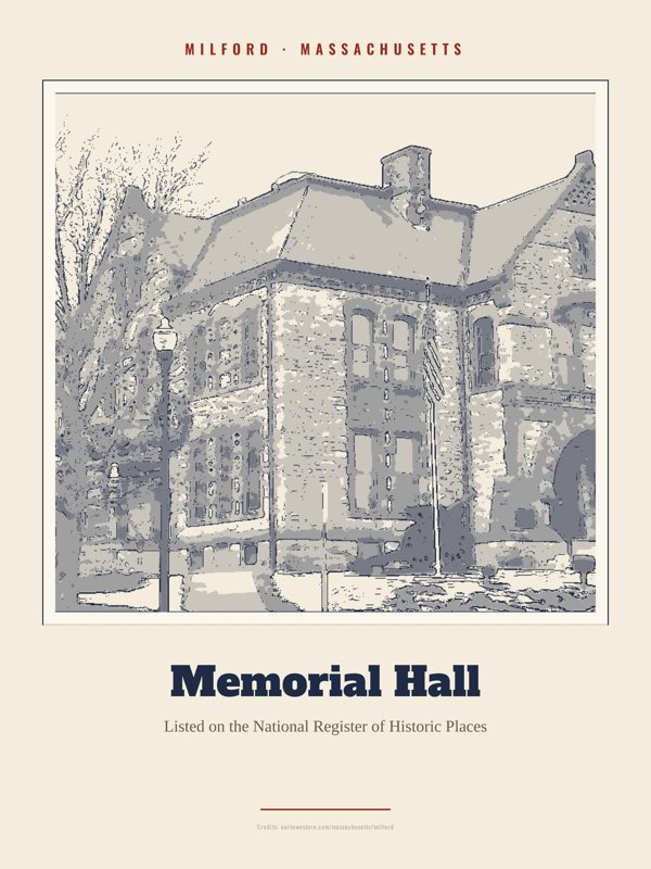 Milford Memorial Hall Landmark Print artwork detail