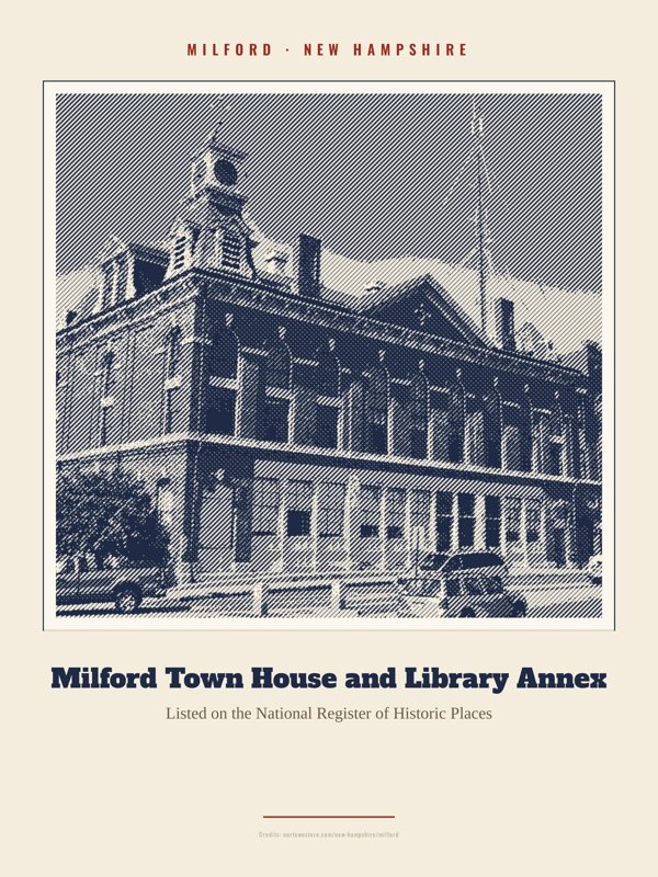 Milford Milford Town House and Library Annex Landmark Print artwork detail