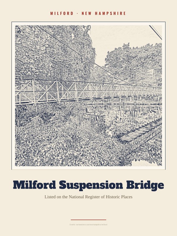 Milford Milford Suspension Bridge Landmark Print artwork detail