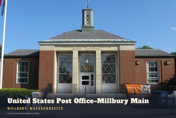 Millbury United States Post Office–Millbury Main Postcard artwork detail