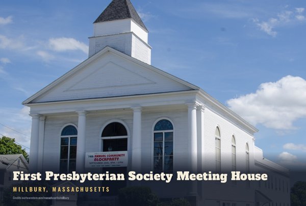 Millbury First Presbyterian Society Meeting House Postcard artwork detail