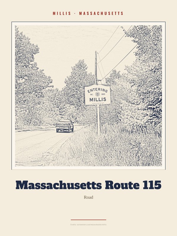 Millis Massachusetts Route 115 Landmark Print artwork detail