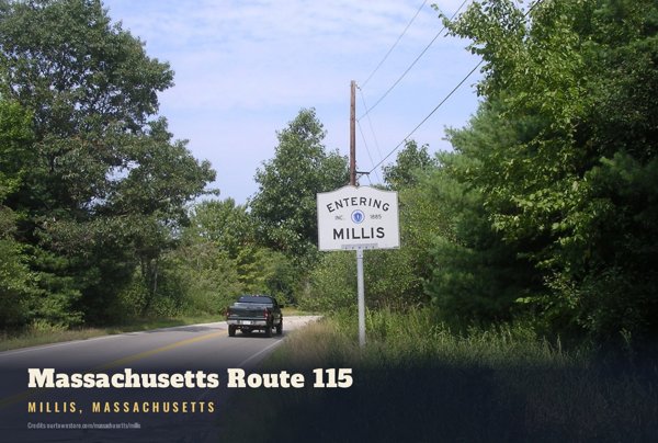 Millis Massachusetts Route 115 Postcard artwork detail