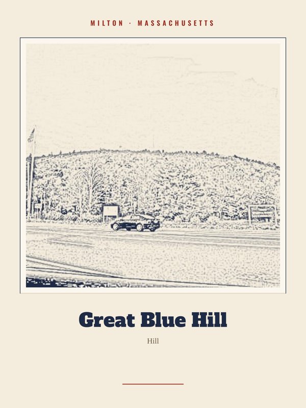 Milton Great Blue Hill Landmark Print artwork detail