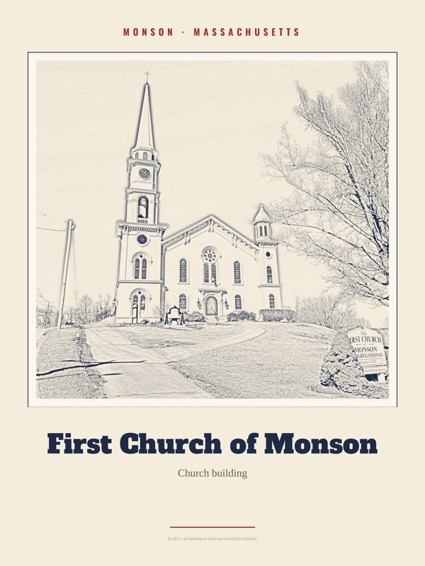 Monson First Church of Monson Landmark Print artwork detail