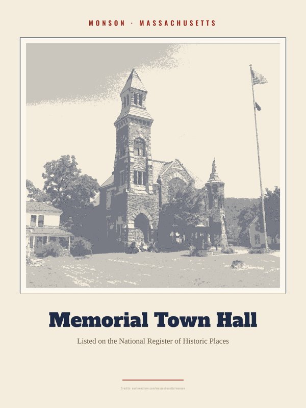 Monson Memorial Town Hall Landmark Print artwork detail